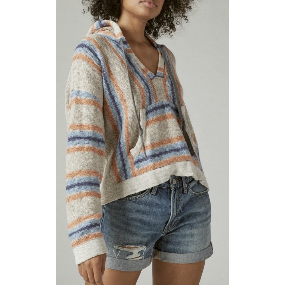 Boho Womens Baja Stripe Beach Hoodie‎ Pullover Sweater Top Boho Hippie Lg